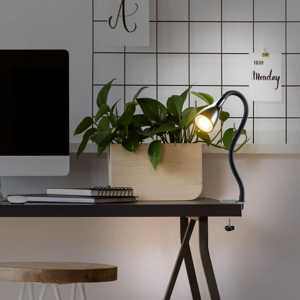 LED Klemmleuchte Tischlampe Dimmbar Büro Flexibel 230V 5W Leselampe Schwarz - Bild 4 von 4