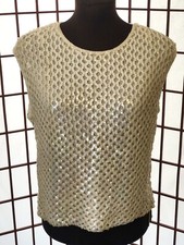 Vintage 50s 60s Sequins Iridescent Ivory Knit Tank Top Blouse Shirt By Stylebest