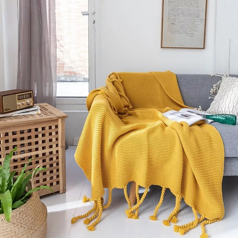 Sofa throw with tassels sale