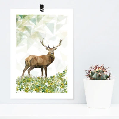 JUNIWORDS Poster "Hirsch im Low-Poly Style" Geschenk Geburtstag DIN A4 A3 A2 A1 - Bild 1 von 3
