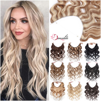 THICK 100% Remy Human Hair Hidden Black Headband Wire In Extensions Body Wavy US