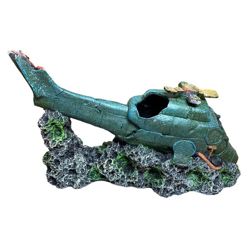 Sunken Helicopter 10” Fish Tank Aquarium Decoration Resin & Measures