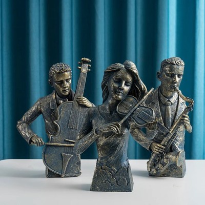 Retro Sculpture Saxophone Violin Cello Musician Sculpture, Home Office Decor