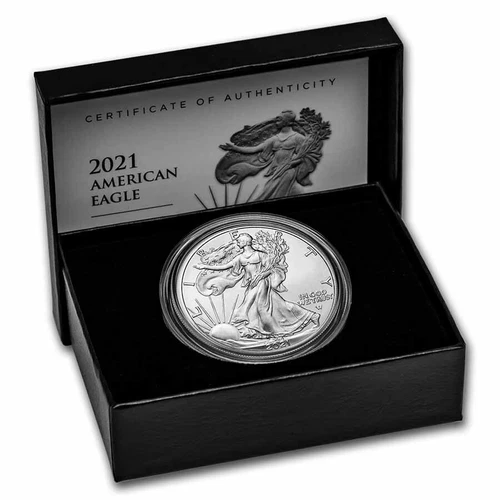 (1) 2021 W 1oz American Silver Eagle $1 Dollar Type 2 MS/UNC Coin w/ Box & COA