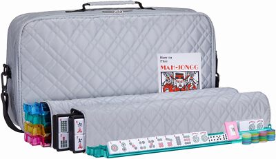 American Mahjong Set Silver - Quilted PU Leather Carrying Bag, Mah Jongg Set