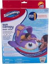 SwimWays Sun Canopy Baby Boat Inflatable Kids Float with Cute Penguin Design NEW