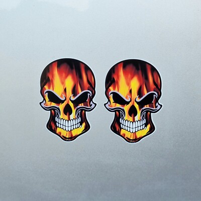 2x Orange Fire Flames Effect Biker Skull Vinyl Sticker Decal For Car ...
