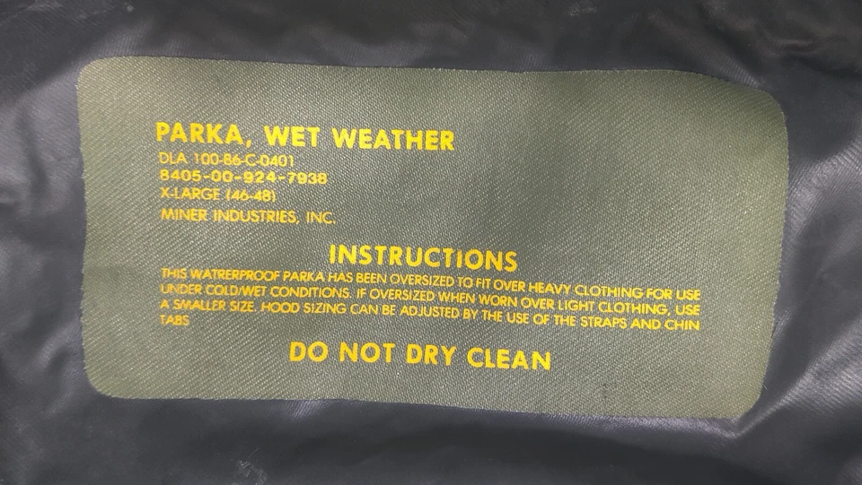 正品 USGI USMC USN Wet Weather Parka 雨衣 - XL 码 - NOS Deadstock — 第 2/4 张图片