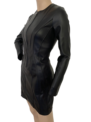 KHY Kylie Jenner Black Faux Leather Long Sleeve Mini Dress XS UK 6 US 2 EU  34 | eBay