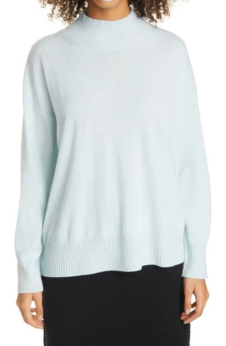 Women's Eileen Fisher Mock Neck Cashmere Sweater, Size Large - Blue