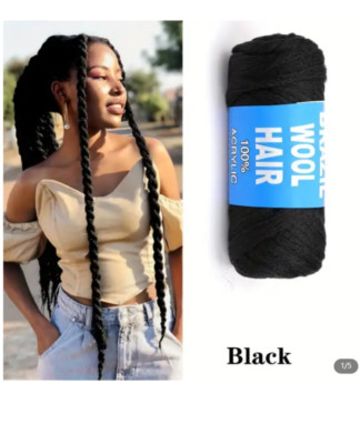 New Black Brazillian Wool for Children, Women and Men used for any hairstyle.