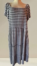 D & Co. Women’s 1xP Black Plaid White Smocked Tiered Midi Dress Cottage Core
