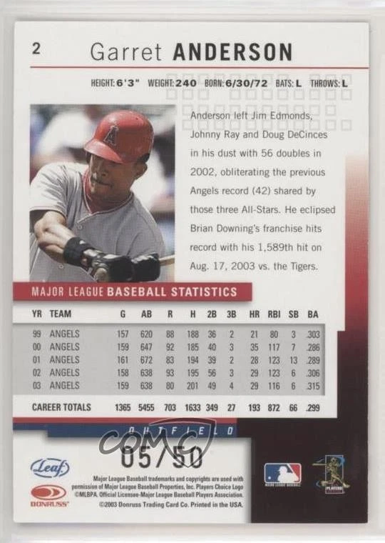 2004 Leaf Press Proof Silver /50 Garret Anderson #2 - Image 2 of 2