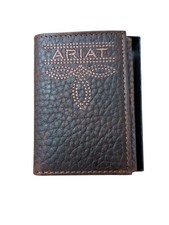 Ariat Mens Trifold Wallet Brown Leather Bug Stitch Western Rodeo Style A3563402