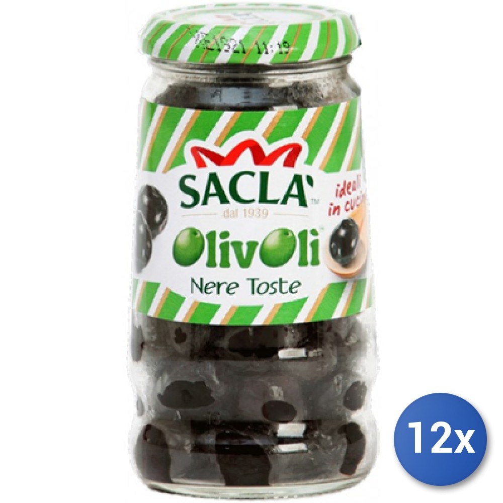 12x Multipack Sacla Black Toasted Olives 200g