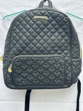 Betsey Johnson Black Heart & Diamond Quilted Backpack Hot Pink Interior Fabric