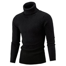 Autumn Winter Turtleneck Pullovers Warm Solid Color Men's Sweater Slim Pullover