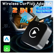 2-in-1 CarPlay Android Auto Adapter Wired to Wireless Smart AI Box