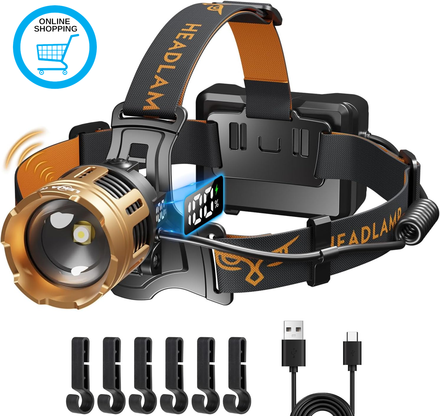 Head Torch Rechargeable, Super Bright 100000LM LED Camping Headlamp with Motion