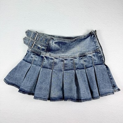 Denim Pleated Mini Skirt