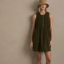 NEW Quince 100% European Linen Sleeveless Swing Dress Green Size Large