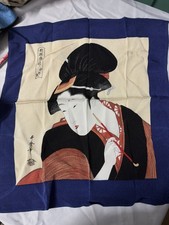 Vintage Japanese Geisha Scarf Furoshiki Rayon 100 Ukiyo-e Art