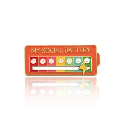 Funny Social Battery Slider Pin   7-Mood Expression Badge, Cute Interactive Pin
