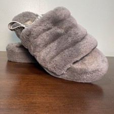 UGG Women's Fluff Yeah Slide Sheepskin Slippers 1095119 Charcoal Gray Size 9