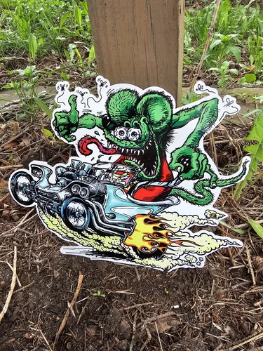 VINTAGE RAT FINK PORCELAIN SIGN ED ROTH HOT ROD GAS ENGINE RACE CAR AUTO.