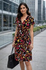 Anne Klein Faux Wrap Dress Women’s Medium Abstract Print Ruched Waist