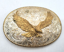 Crumrine Vintage Eagle Belt Buckle Silver Plate, Bronze, Western Cowboy Style