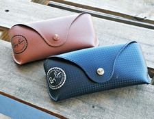 Ray Ban Sunglass Cases /Black Carbon Fiber/Brown Faux Leather 2 Excellent Nice