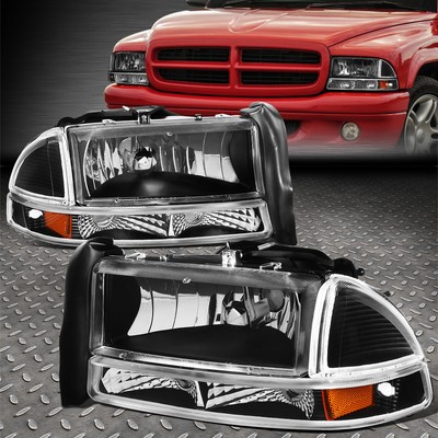 For 97-04 Dodge Dakota Durango Black Housing Amber Corner Headlight Bumper Lamp