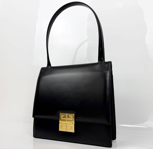 GIVENCHY 4G Logo Leather Formal Bag Black Self-Standing Authentic 0510146