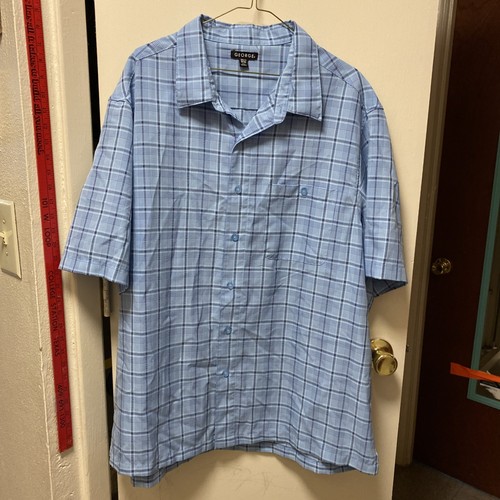 Camisa tejida a cuadros azul manga corta con botones fácil cuidado George Big Men nueva con etiquetas 2XL - Imagen 1 de 8