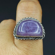 Natural Amethyst Gemstone Handmade 925 Sterling Silver Ring Size-9.5 US