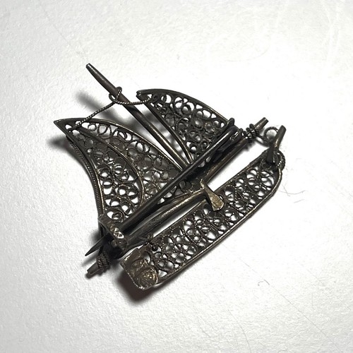 Vintage Sterling Silber Boot Schiff Brosche Segeln Maritim filigran - O14 - Bild 5 von 9