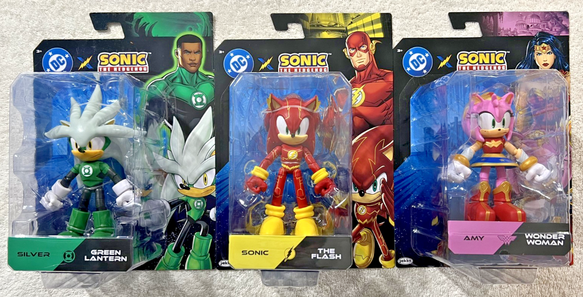 DC X SONIC THE HEDGEHOG SONIC FLASH AMY WONDER WOMAN SILVER GREEN