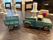 Vintage ORIGINAL Tonka Farm step side Truck stake rack w/ trailer RARE COLOR 21"