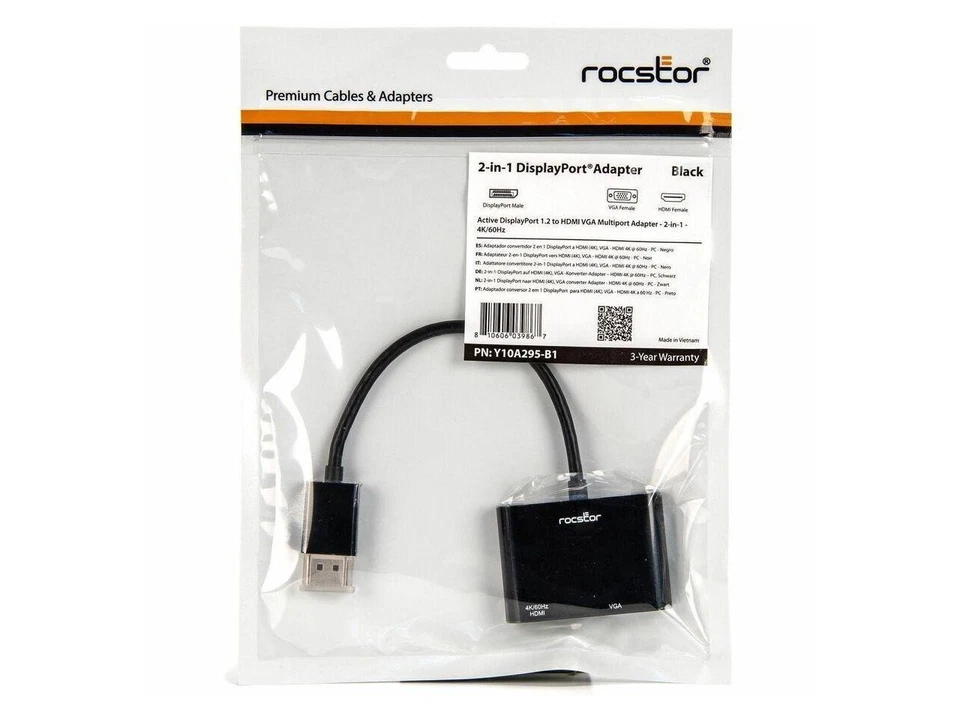 Rocstor DisplayPort 1.2 to HDMI & VGA Multiport Active Video Adapter – 4K/60Hz – - Image 2 of 4