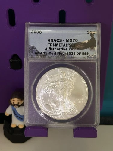 2008 MS70 American Silver Eagle .999 1oz From The Tri-Metal Set - First Strike