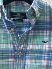 Vineyard Vines girl Whale Shirt long-sleeve plaid flannel Pink blue M 12-14