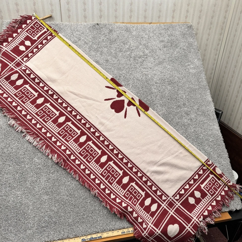 70s Vintage Woven Fringe Throw Blanket Cottagecore Folk Art Handmade Grandmacore - Image 3 of 4