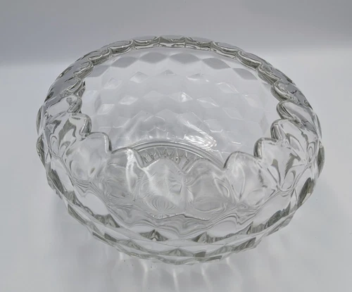 Fostoria American Clear Round Serving Bowl 8" Cupped Rim Cubist Crystal Design