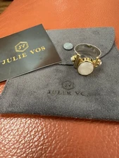 Julie Vos Statement Ring Iridescent Clear Crystal Sterling/Gold Plate Lgr Sz 11+