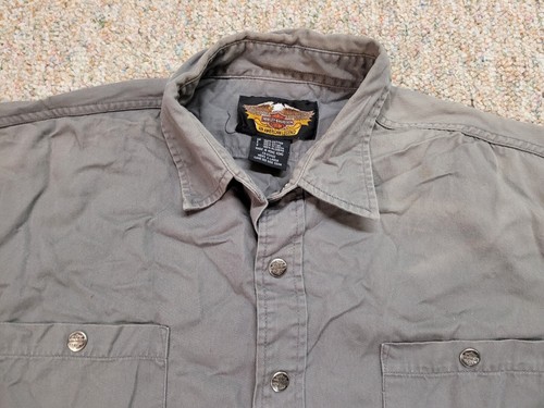 Harley Davidson Shirt Mens XL Grey Snap Button Motorcycle Rider Biker Big Logo - Picture 2 of 17