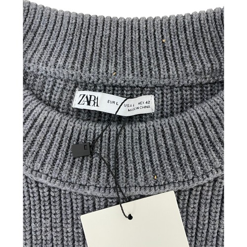 Zara Mens Sweater Ribbed Size L Gray Textured Pullover Crewneck 0506/302 NWT - Photo 8 sur 14