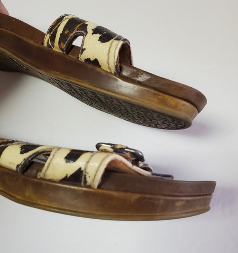 Dr Scholls Cheetah Print Faux Wood Sandals Clogs Womens Sz 10 Buckle Slides - Picture 6 of 12