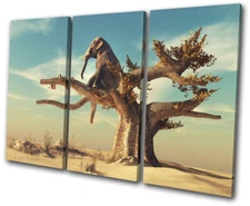 Elephant Tree Desert Surrealism Fantasy TREBLE CANVAS WALL ART Picture Print
