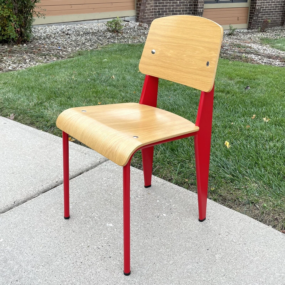 Jean Prouv Standard Chair Vitra Natural Oak Japanese Red Mid Century OC23